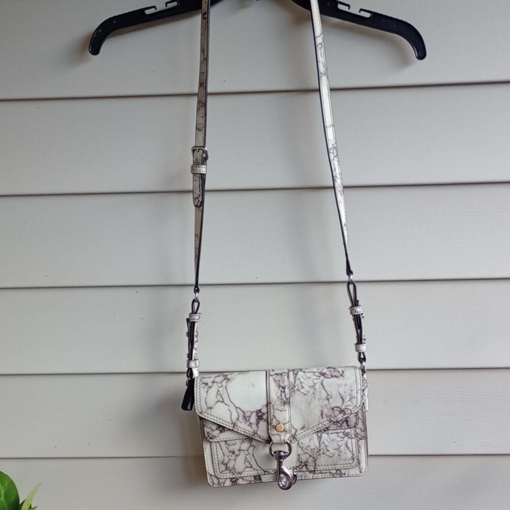 REBECCA Minkoff White‎ Marble Hudson Moto Mini   Crossbody Bag And Small Wallet